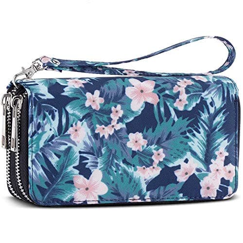 XEYOU Double Zipper Long Clutch Wallet Cellphone Wallet for Women with Removable Wristlet Strap for Credit Card, Cash, Coin, Bill