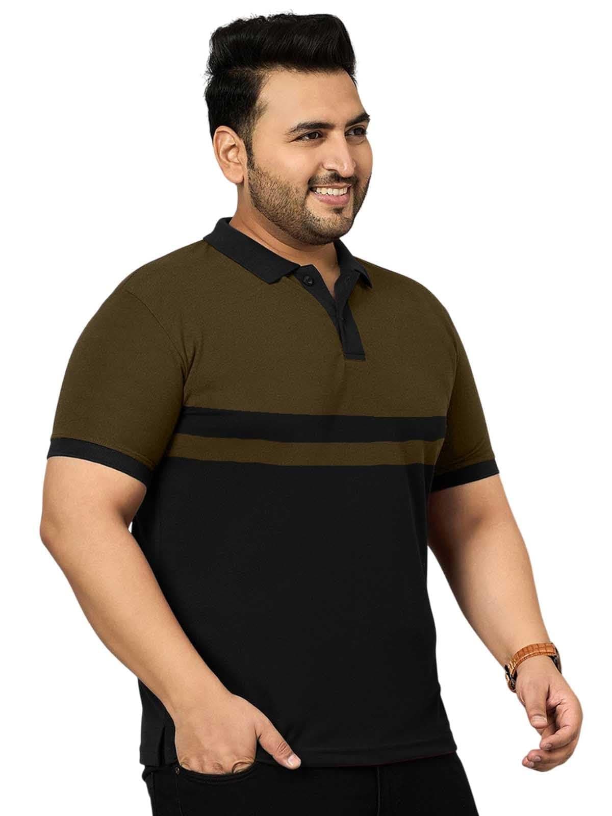 Veirdo® Pure Cotton Half Sleeves Regular Fit Classic Polo Collar Plus Size T-Shirt for Men (PS_22_BLK_Olive_4XL)