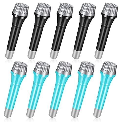 Jerify 10 Pieces Plastic Toy Microphone Set 57 Inches Fake Plastic Microphone Toy Pretend Play Karaoke Props for Boys Girls Christmas Halloween Birthday Party Gift Supplies Black and Blue Colors