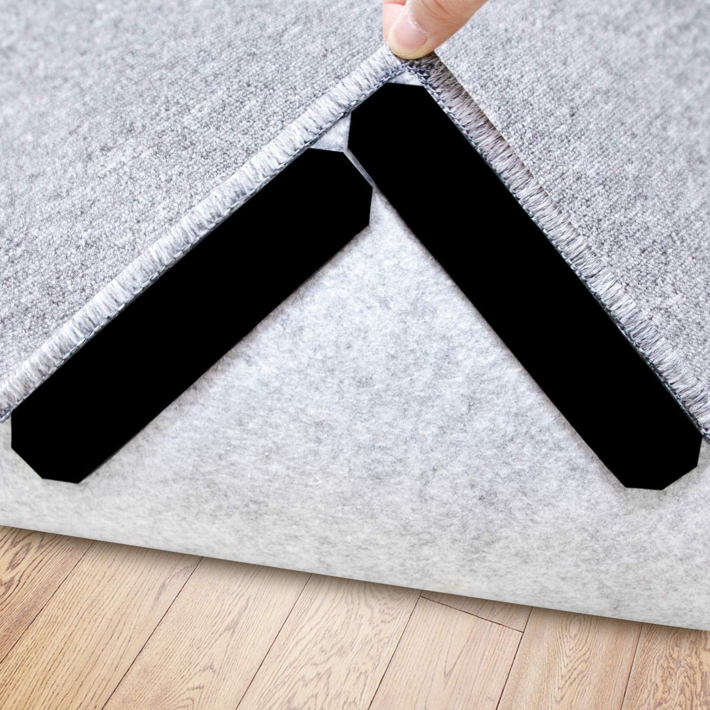 Rug Stopper 16 Pcs Double Sided Non Slip Reusable Rug Stopper Washable Rug Tape for Hardwood Floors Tile Floors Carpets Floor Mats Wall Black