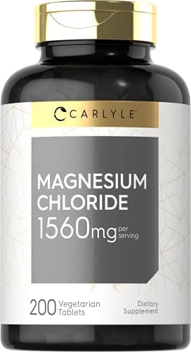 Carlyle Magnesium Chloride 1560mg 200 Tablets Cloruro de Magnesio Supplement Vegetarian NonGMO and Gluten Free Formula