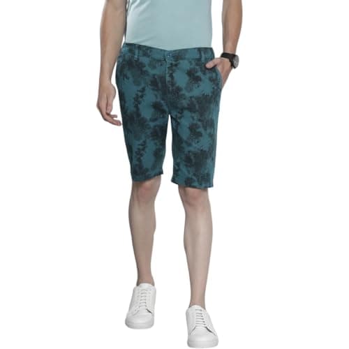 The Indian Garage Co Men Slim Fit Printed Mid-Rise Shorts Deep Teal