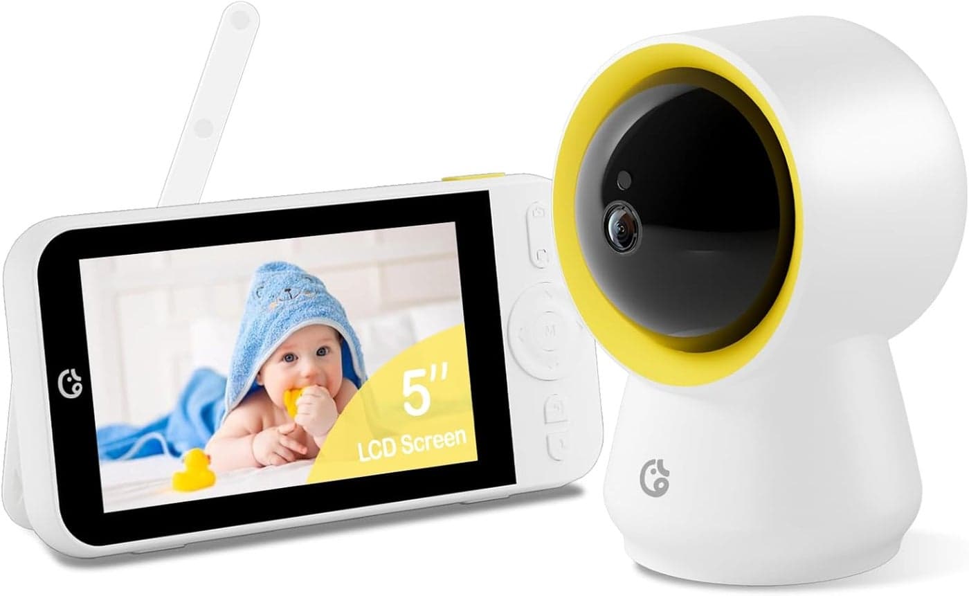 Ellie Baby Monitor No WiFi Baby Monitor with Camera and Audio 5 IPS 1080P with Wall Mount 6000mAh Battery 1000ft Range Smart Monitoring 24hrs Playback AI Cry Detection Sleep Tracking