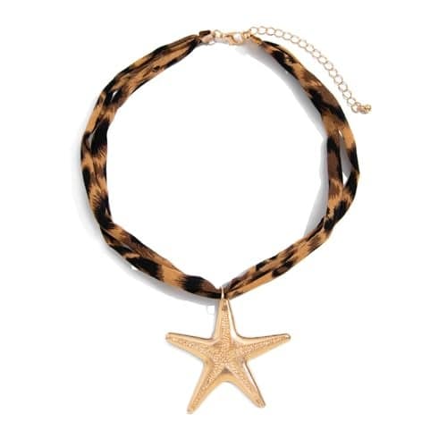 Aaishwarya Boho Style Leopard Print Fabric and Starfish Pendant Necklace | Beach Accessory For Women and Girls | Animal Printed Jewelry