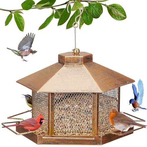 Metal Bird Feeder for Outdoor Hanging, 7.4LB Large Capacity, Garden Decoration - Attracts Wild Birds, Durable Outdoor Bird Feeding Station for Garden Yard Outside Backyard (Extra Large Gold)