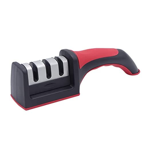 Mockery 3 Stages Knife Sharpener, Ceramic Tungsten Kitchen Knives Blade Sharpening System Tool, Smart & Professional Manual Sharpener For Straight Knives, Chrome Finish For Every Day Fine Touch-up Use