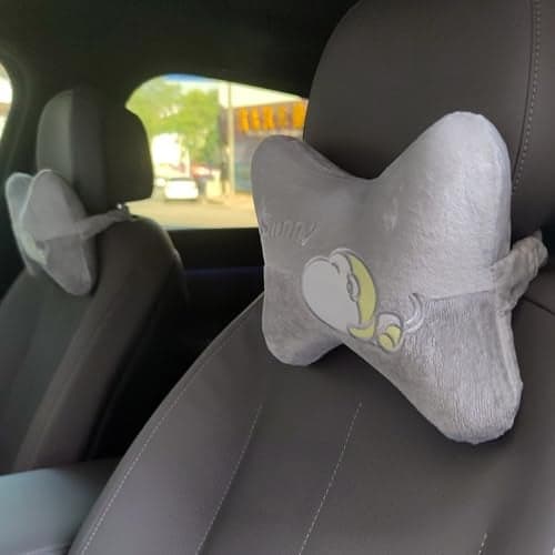 Tianmei 2 PCS Cute Cartoon Seat Neck Pillow for Car and SUV, Driving Support Headrest Cushion Fits Most Vehicles (Monkey Gray - 1 Pair)