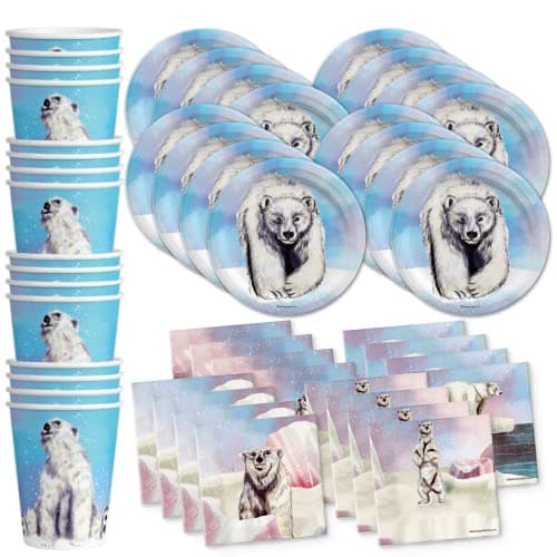 Polar Bear Birthday Party Supplies Set Bear Party Supplies Winter Celebrations Plates Napkins and Cups Tableware Kit for 16