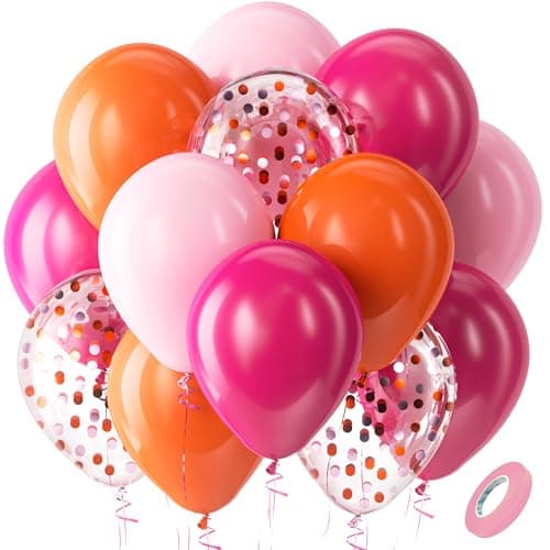 Bezente Pink and Orange Latex Balloons,60pcs 12 inch Light & Hot Pink Orange Confetti Balloons for Baby Shower, Birthday, Wedding, Tropical Party decorations