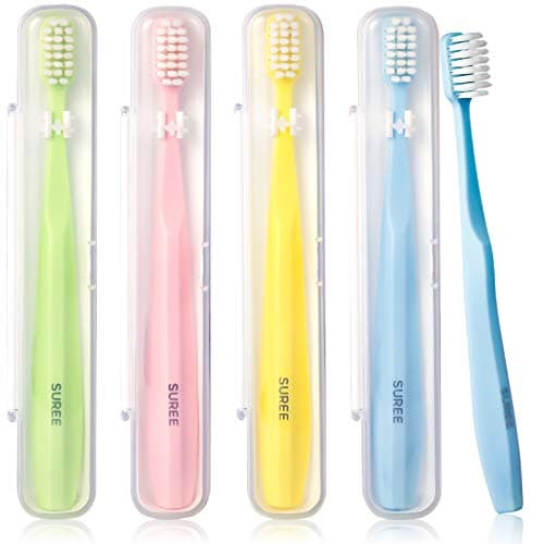 SUREE Extra Soft Toothbrush for Sensitive Teeth Upgraded 10000 Ultra Soft Bristles for Adults Elders Manual Travel Toothbrush with Individual Portable Case 4 Pack