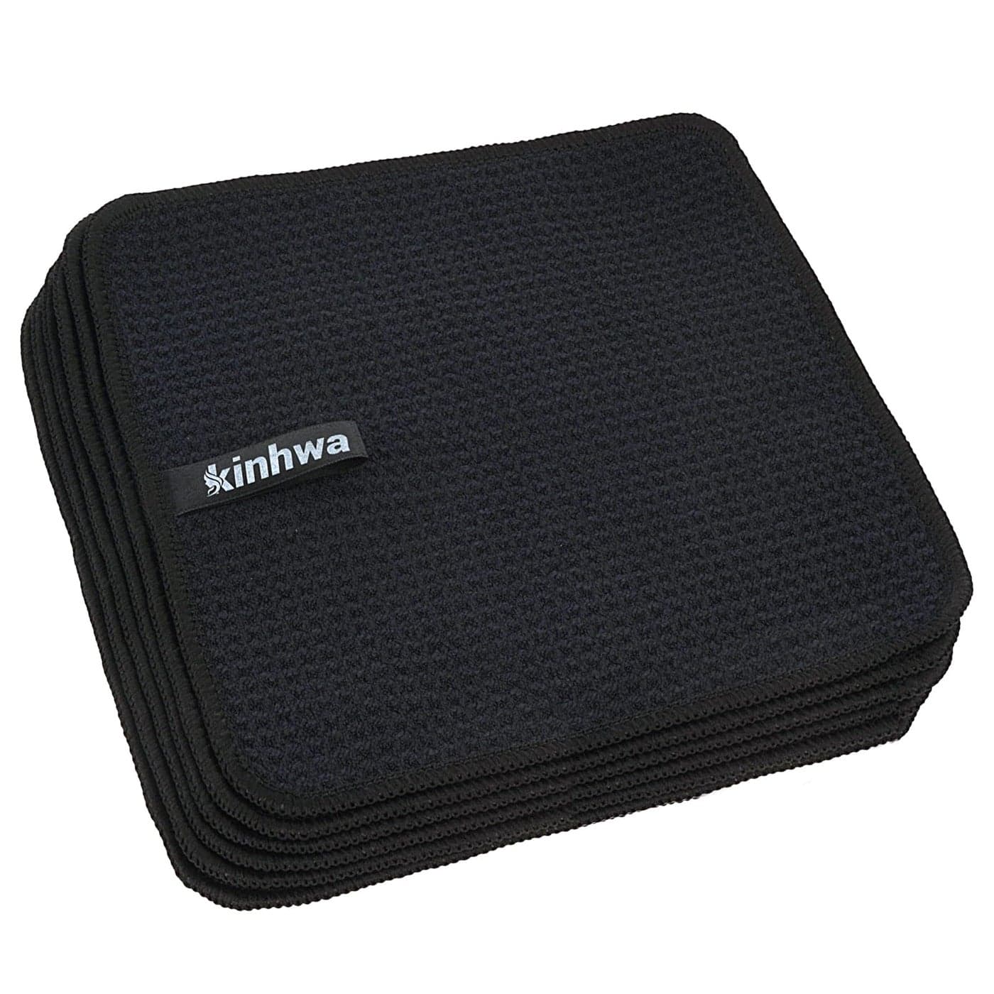 KinHwa 6 Pack Microfibre Drying Towels Waffle Dish Cloth Super Absorbent Washable Kitchen Tea Towels 20x20 cm Black