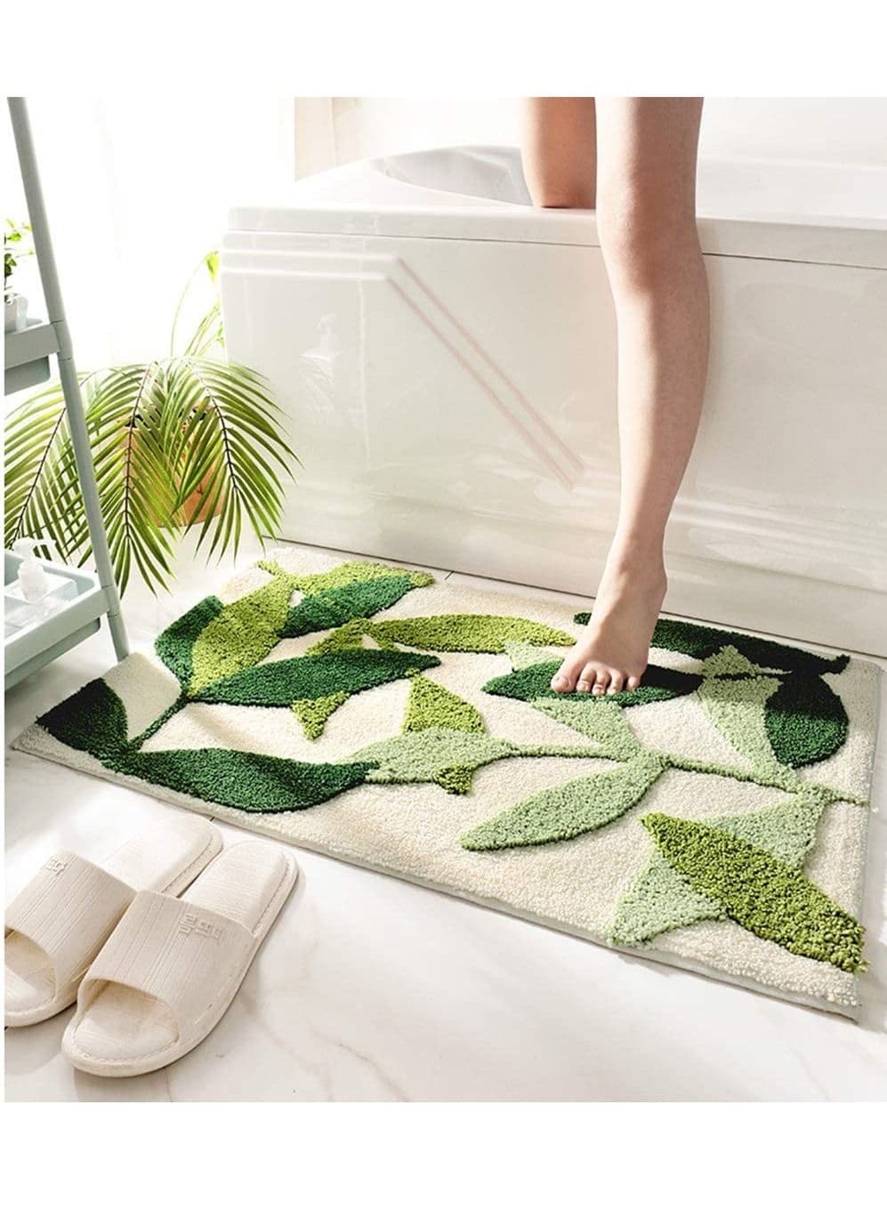 Green Leaves Bath Mats Bathroom Rugs Non-Slip Soft Microfiber Absorbent Machine Washable Entrance Doormat for Floor Tub Shower 17.5 25.5 Inches