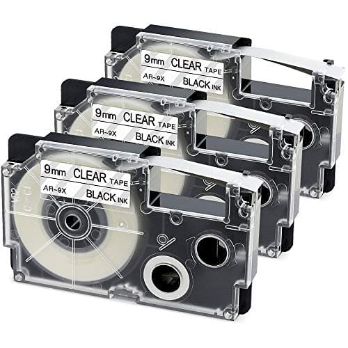 Aonomi XR-9X2S XR-9X Label Tape Replace for Casio 3/8" 9mm Black on Clear Labeling Tape Compatible with Casio KL-120 KL-60 KL60SR KL100 KL750 KL780 KL7000 KL7200 Label Maker, 3-Pack