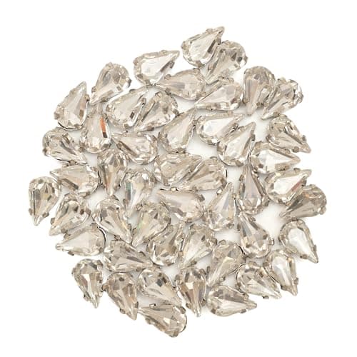 EmbroideryMaterial Sew on Glass Crystal Rhinestones with D Shape Claws for Fabric, Craft, Embroidery, Sewing and Jewellery Making (7 * 10MM, Silver, Teardrop, 48 Pieces)