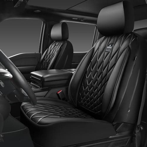 CAR PASS Piping Luxury Faux PU Leather Two Front Car Seat Covers, Waterproof Anti Slip Seat Covers Compatible with Front Seat Armrests,Universal Fit for Suvs,Vans,Trucks, Airbag Compatible(All Black)
