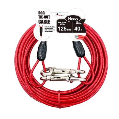 Petest 40ft TieOut Cable with Crimp Cover for Heavy Dogs Up to 125 Pounds