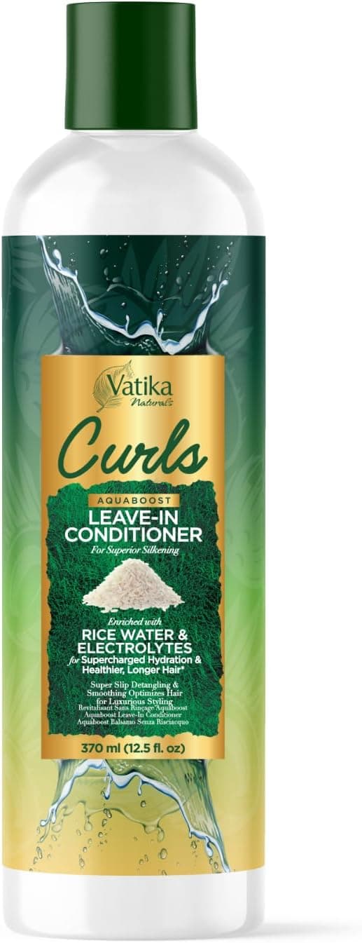 Vatika Naturals Curls AQUABOOST LeaveIn Conditioner with Rice Water Electrolytes Hydrating Detangling AntiFrizz Hair Treatment for Curly Wavy Textured Hair 370ml