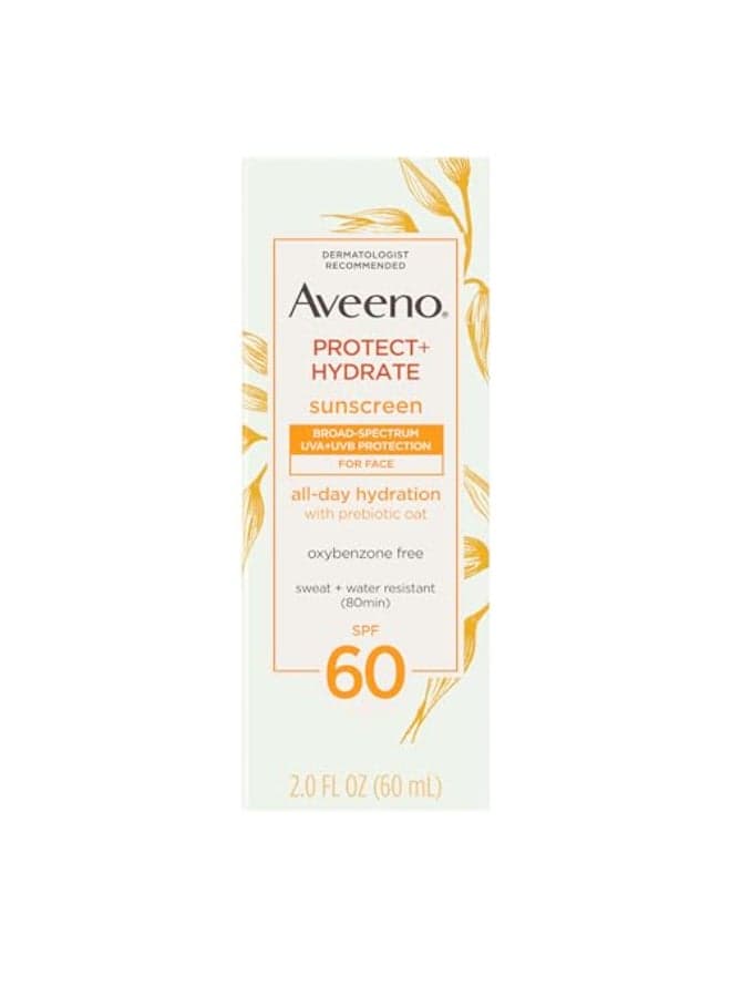 Aveeno Protect Hydrate Face Sunscreen SPF 60 Broad Spectrum for Sensitive Skin Travel Size Water Resistant 80 minutes Paraben Oxybenzone Oil Free 2 fl oz
