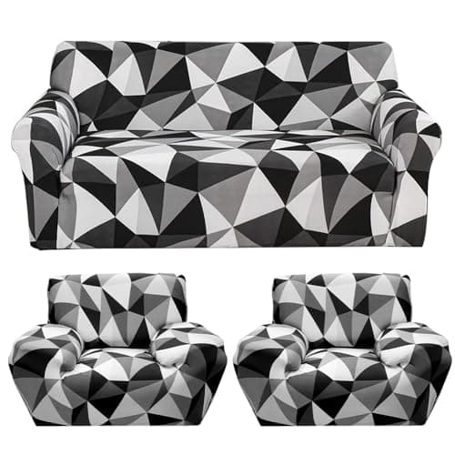 Furshine Sofa Cover 3 Seater and 2 Seater Fully Covered Universal 5 Seater Sofa Cover Non-Slip Sticky Elastic Stretchable Sofa Set Imported Slipcover Protector Black Prism, Five Seater(3+1+1)