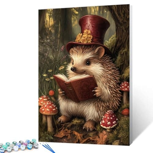 Aihonmin Hedgehog DIY Paint by Numbers for Adults Animals Reading Book Paint by Number Kit on Canvas with Brushes and Pigment for Beginners Home Wall Decor Gifts 16x20 Frameless