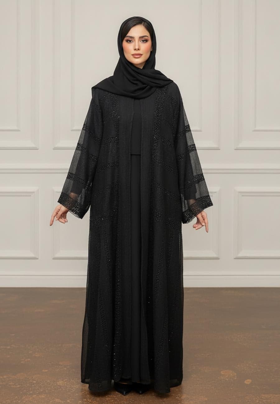 Textured Organza Abaya |Organza & Crepe Mix-935