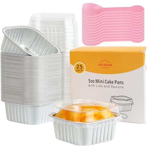 LNYZQUS 5oz Mini Cake Pans with Lids 25 Pack, Small Foil Baking Cups Muffin Tin, Square Individual Cupcake Containers for Oven, Disposable Ramekins Liners for Bake Sale Wedding -White