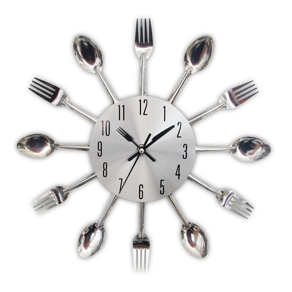 Timelike Kitchen Wall Clock 3D Removable Modern Creative Cutlery Kitchen Spoon Fork Wall Clock Mirror Wall Decal Wall Sticker Room Home Decoration