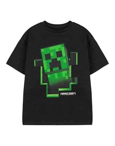 Minecraft T Shirt Boys Creeper Inside Black Short Sleeve Gamer Top 7-8 Years