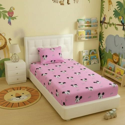Filymore Mickey Mouse Single Bedsheet for Kids Cute Pink Colour for Girls Room Cartoon Bedsheet Made with Microfiber (Size 60 X 90 Inches) 1 Bedsheet with 1 Pillow Cover (Color-Pink)