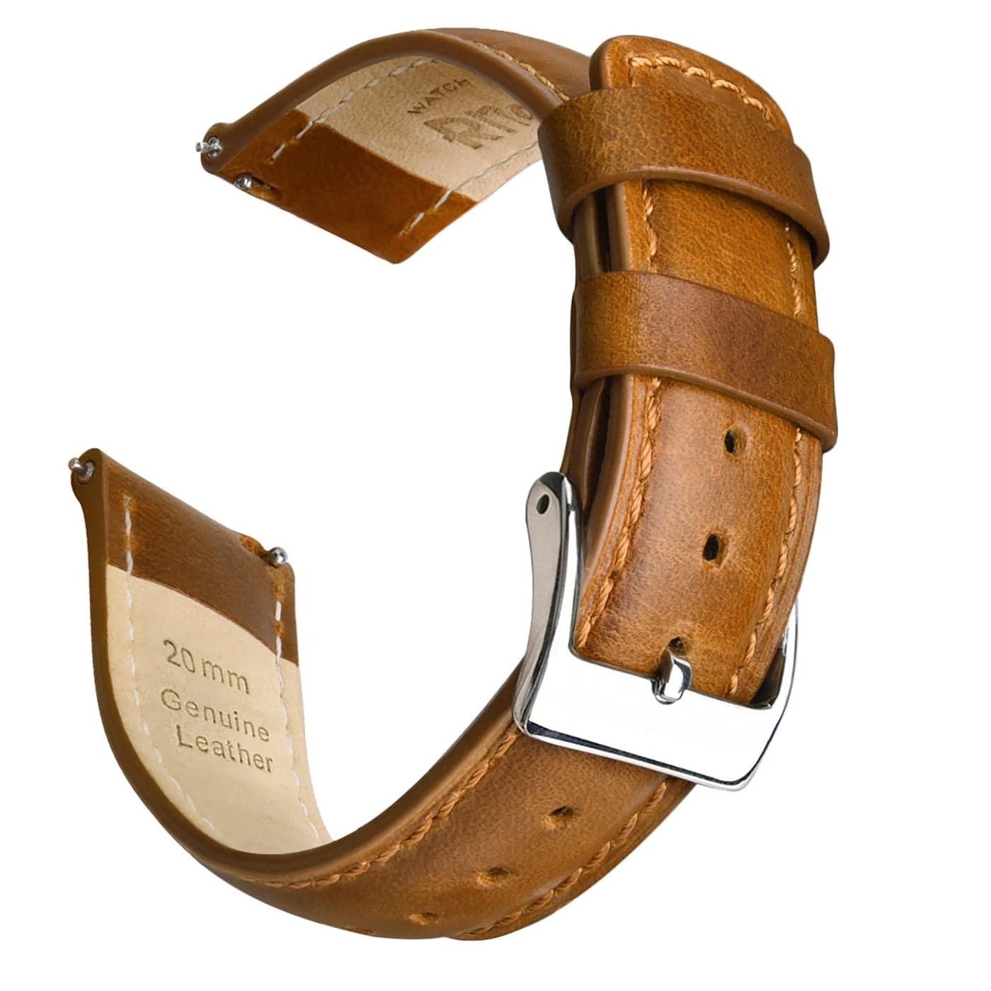 Ritche Genuine Leather Watch Band for Galaxy Watch 6 Classic Omega x Swatch Moonswatch 20mm Classic Vintage Quick Release Leather Watch Strap (Toffee Brown), White Elephant Gifts, Stocking Stuffers for Men
