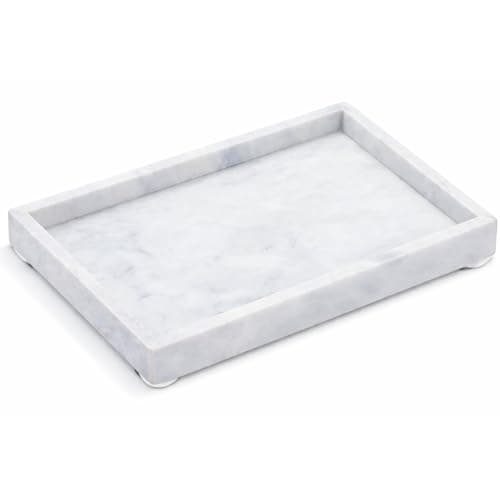 KC KULLICRAFT Natural Marble Tray For Desktop/Kitchen/Vanity/Bathroom, Stone Organizer Tray For Coffee Table, Plate Holder For Tissues, Candles, Soap, Towel, Plant (White, Medium 12 X 8, Rectangular)