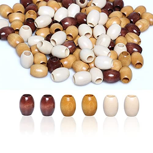 60Pcs 17 x 14mm Oval Wood Beads in Beige Coffee Brown Mixed Colors Large Hole Wooden Barrel Beads with 5mm Hole for Bead Crafts Home Party Bead Decor Making 20pcs for Each Color