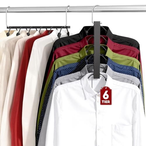 HUITEM Clothes Hangers Space Saving Hangers, 6 Tier Non Slip Shirt Hangers with Foam Padding, Space Saving Coat Hanger Closet Organizers and Storage for Shirts, Sweaters, T-Shirts, Jackets, 2 Pack