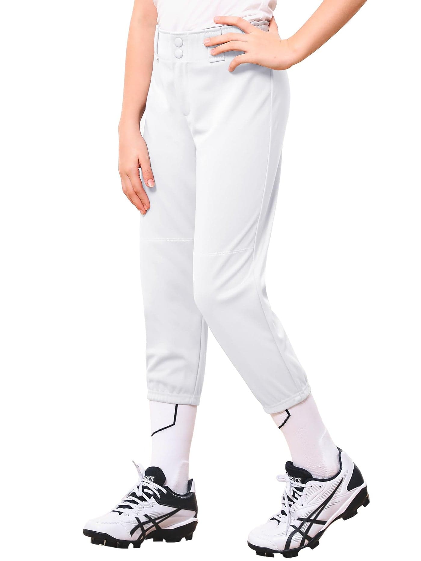Stelle Girls' Softball Pants Youth Kids Baseball Pants Fastpitch Pants with Pockets Boys Tee Ball (White, L)
