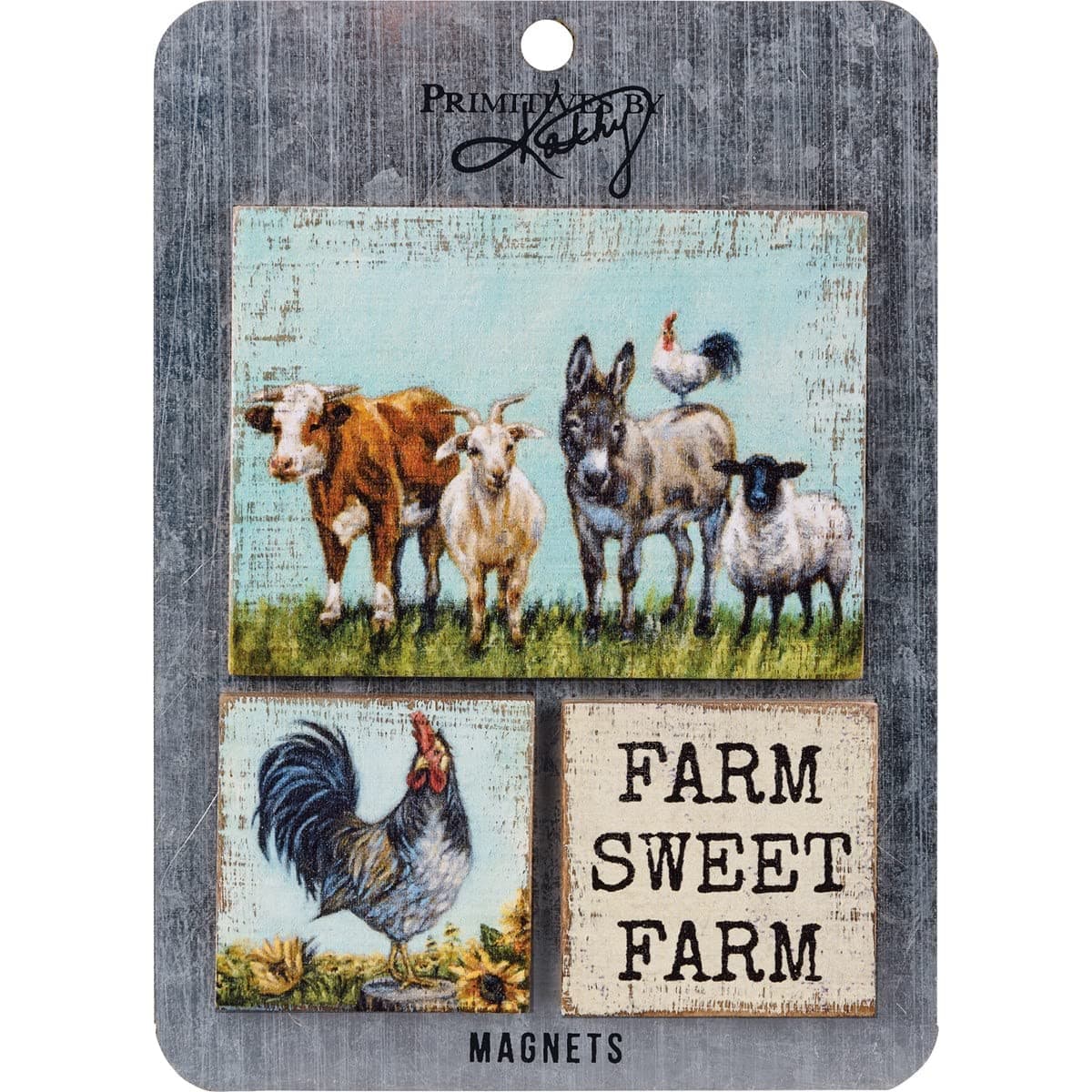 Primitives by Kathy Decorative Magnet Set Farm Sweet Farm Sentiment Full Color Farm Animal Designs