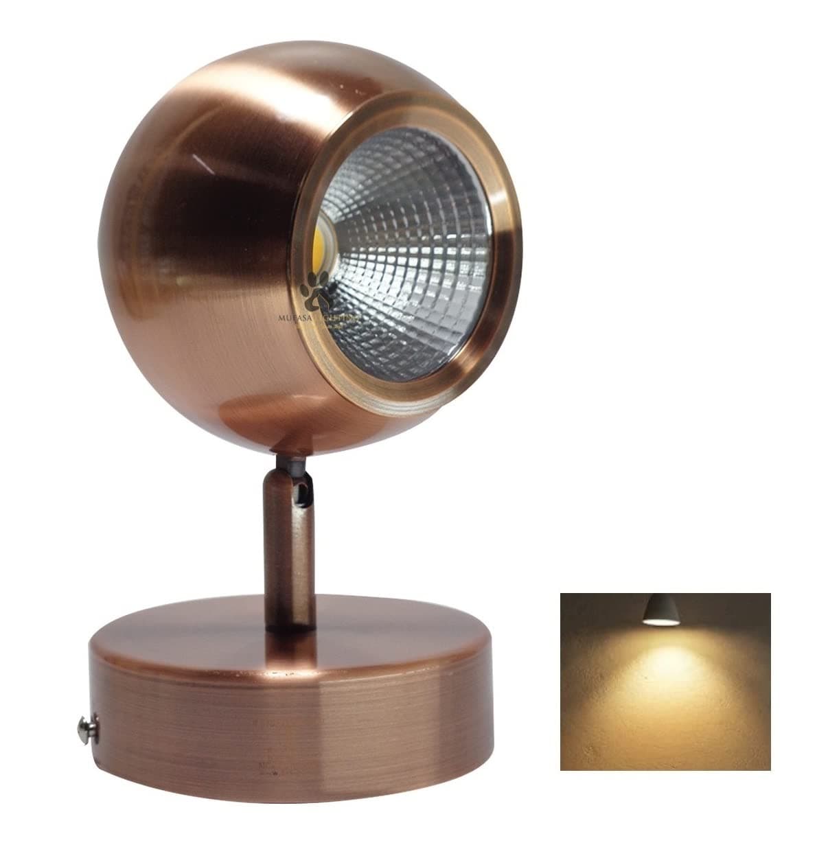 Mufasa 3 Watts Ball Spot 4.5Inch Rose Gold Finish LED Spotlight Focus Light Bedroom Reading Display Vanity Wall Light (Please Check Dimensions Image) (Warm White)