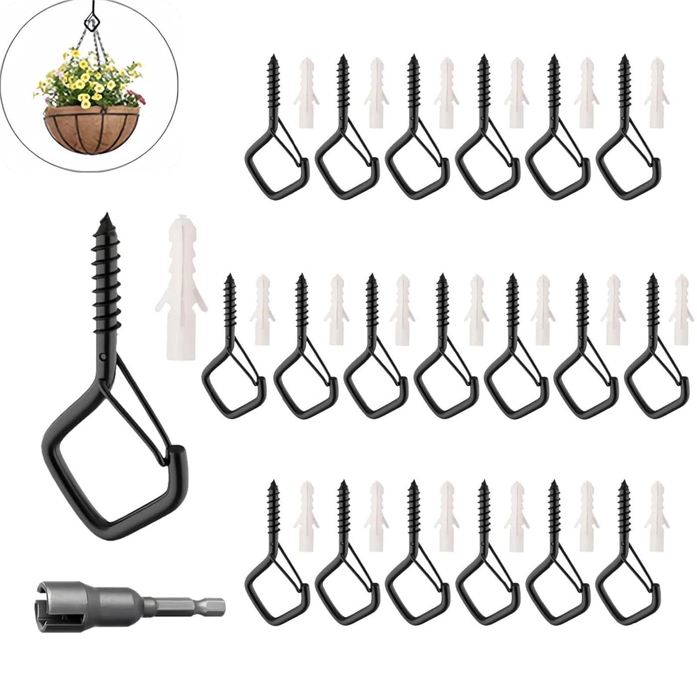 Xfopz 20PCS 22 Inches Screw Ceiling Hooks Hanging Hanger Hooks for Outdoor String Lights Siding Hooks Metal Hanging Ceiling Hooks for Cup Plants String Lights