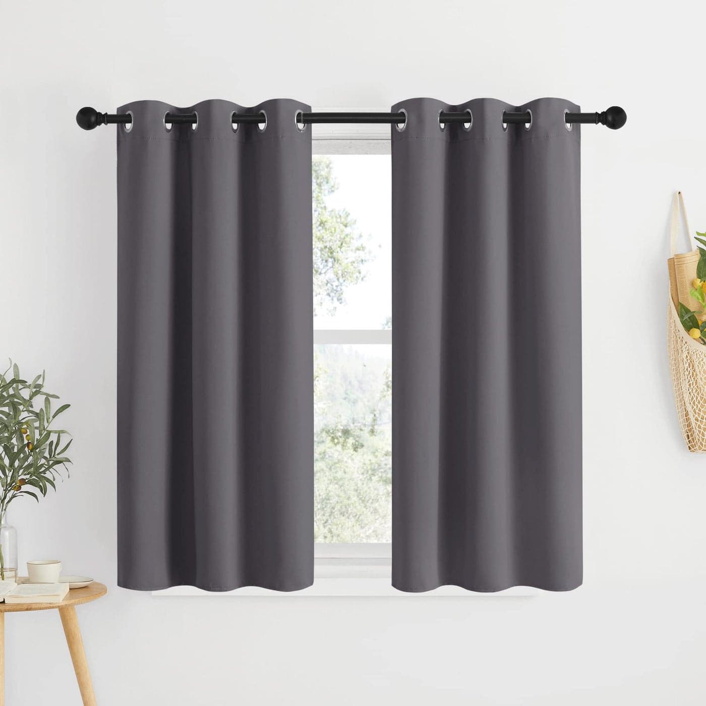 NICETOWN Grey Blackout Curtain Panels 48 inch Long Set of 2 for Bedroom Thermal Insulated Grommet Top Light Blocking Draperies and Drapes for Basement W34