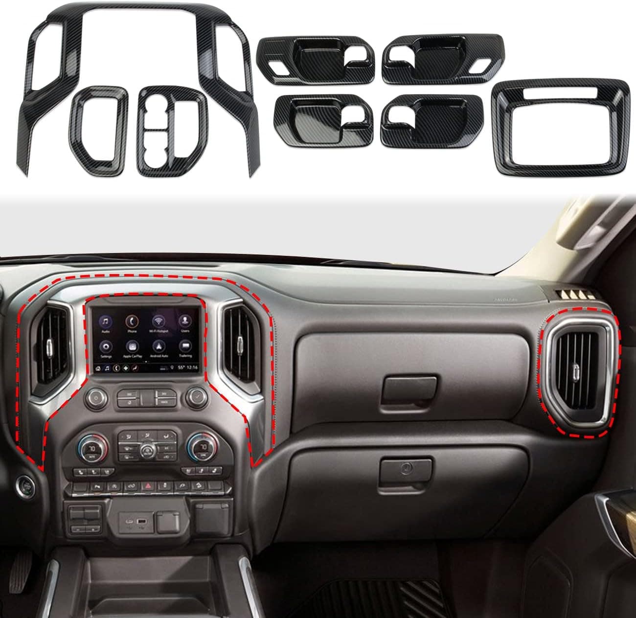 Fewshaw Carbon Fiber Dashboard Trim Kit for Chevy Silverado & GMC Sierra