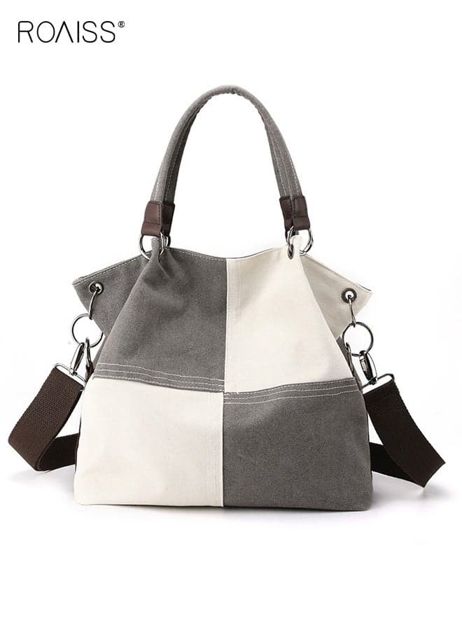 Casual Women's Canvas Bag Fashionable and Versatile Hand-Held Crossbody Bag Spliced contrasting Color Single Shoulder Bag Zipper Multi-pocket Daily Commuting Tote Bag