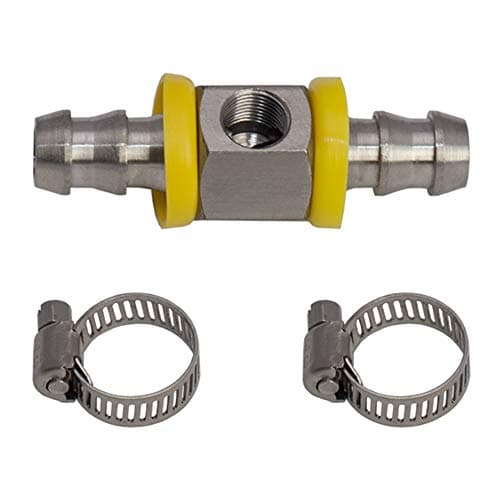 GlowShift 12 Fuel Line Fuel Pressure Barbed Push Lock TFitting Adapter 1827 NPT Sensor Port 304 Stainless Steel Fits Hose with 127mm ID Inner Diameter Includes Clamps