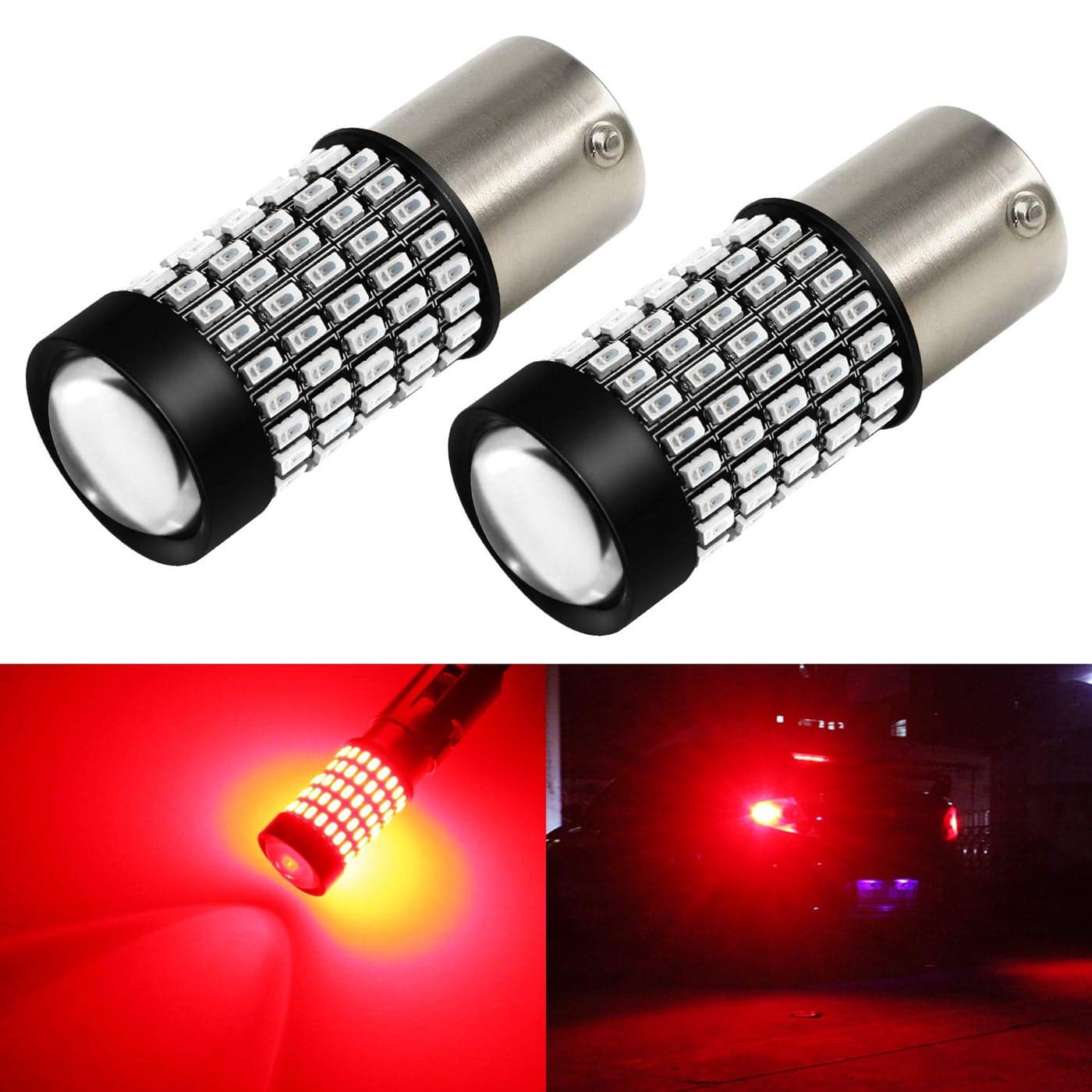 PHINLION 1156 LED Red Brake Stop Light Bulbs 2800 Lumens Super Bright 3014 103SMD BA15S 1003 1156 7506 LED Bulb with Projector for Turn Signal Brake Tail Lights
