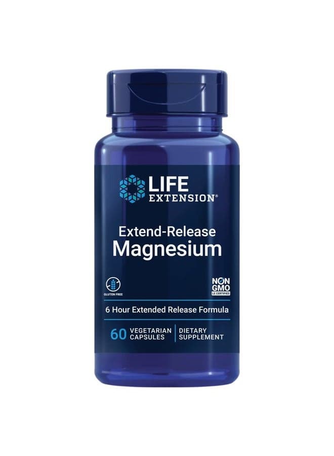 Extend-Release Magnesium, prolonged heart & bone health support, cardiovascular & blood pressure health support, bioavailable formula, gluten-free, non-GMO, vegetarian, 60 capsules