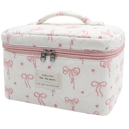 Large Makeup Bag, Cute Cosmetic Bag for Women Girls, Floral Coquette Aesthetic Toiletry Bag, Travel Make Up Organizer Bag (Pink Small Butterfly)