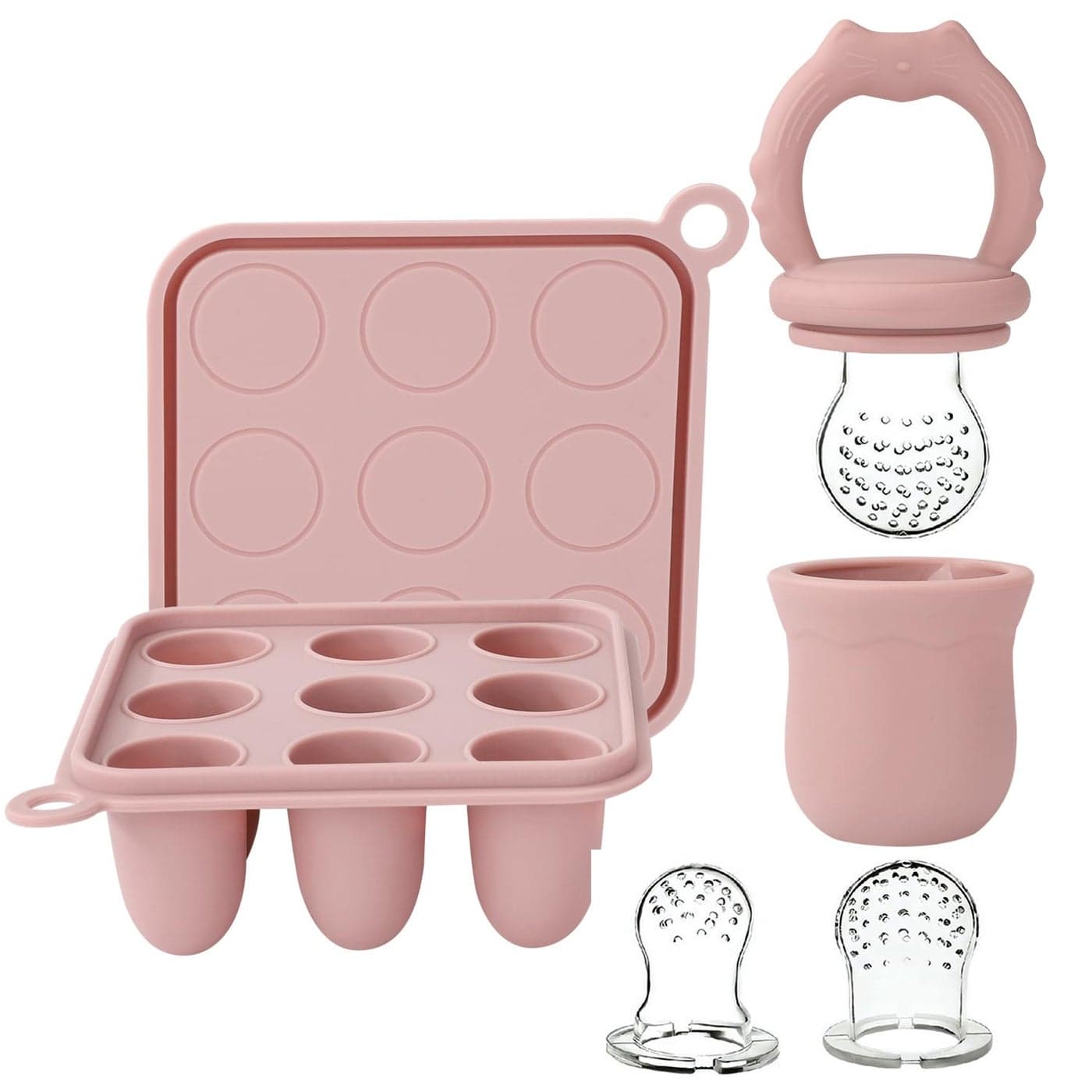 Socub Silicone Baby Fruit Food Feeder Baby Food Freezer Tray Set Milk Popsicle Molds for Baby Teething Relief Baby Food Pacifier Feeder for Infants Self Feeding Include 3 Sizes Food Pouch