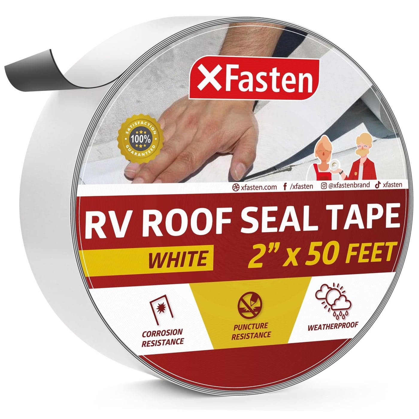 XFasten RV Roof Repair Tape White 2 Inch x 50 Feet Waterproof MessFree Sealant Tape for Camper Roof RV Rubber Patch Trailer Vent Skylight and Boat Sealing Super Strong UVResistant Adhesion