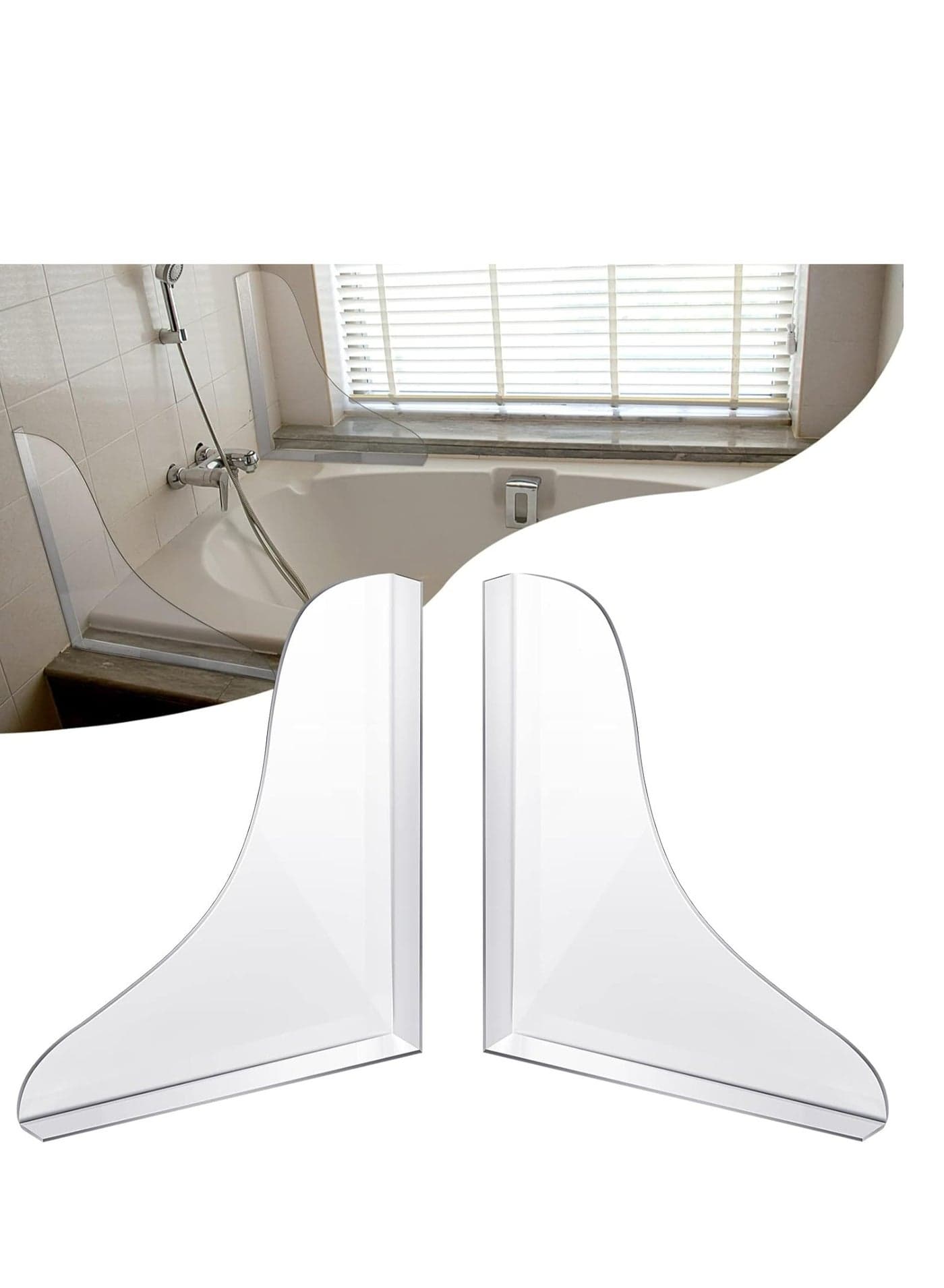 2 Pieces Shower Splash Guard with Adhesive,Bathtub Edge Water Guard for Bathroom