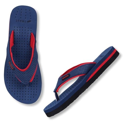 TRASE Doctor Soft Slippers for Women Orthopedic Flats for Women Diabetic & Pregnancy Comfort Flip Flop House Slipper Chappal (Blue-Red, 6 UK)