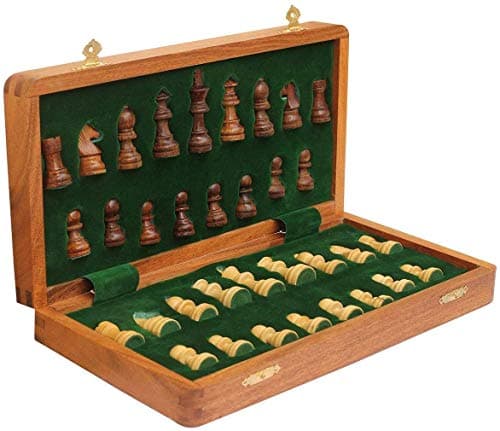Magnetic Travel Chess Board Set Classic Wood Staunton 7 X 7 Inch Pocket Chess Set with Folding Game Board Handmade in Fine Rosewood