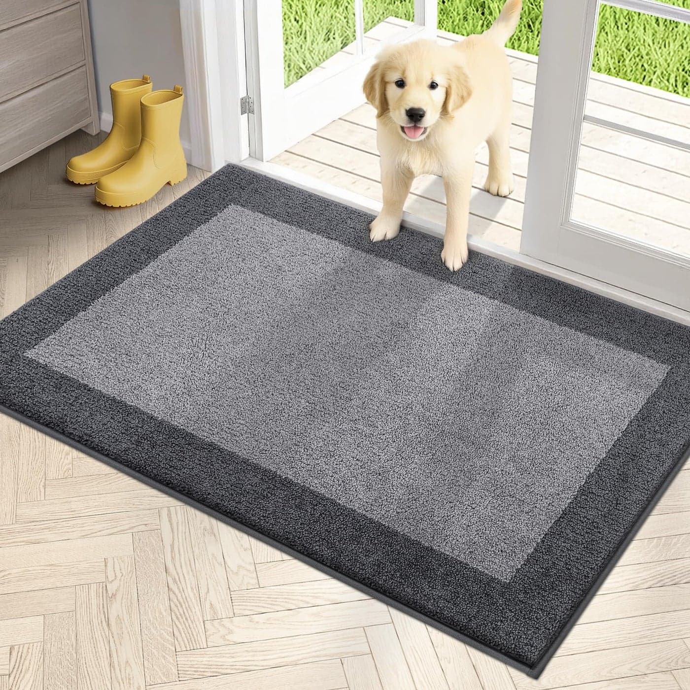 PURRUGS Dirt Trapping Door Mat 32 x 48 NonSlipSkid Machine Washable Entryway Rug Shoes Scraper Throw Rug Super Absorbent Area Rug for Muddy Wet Shoes and Paws Light Grey Grey